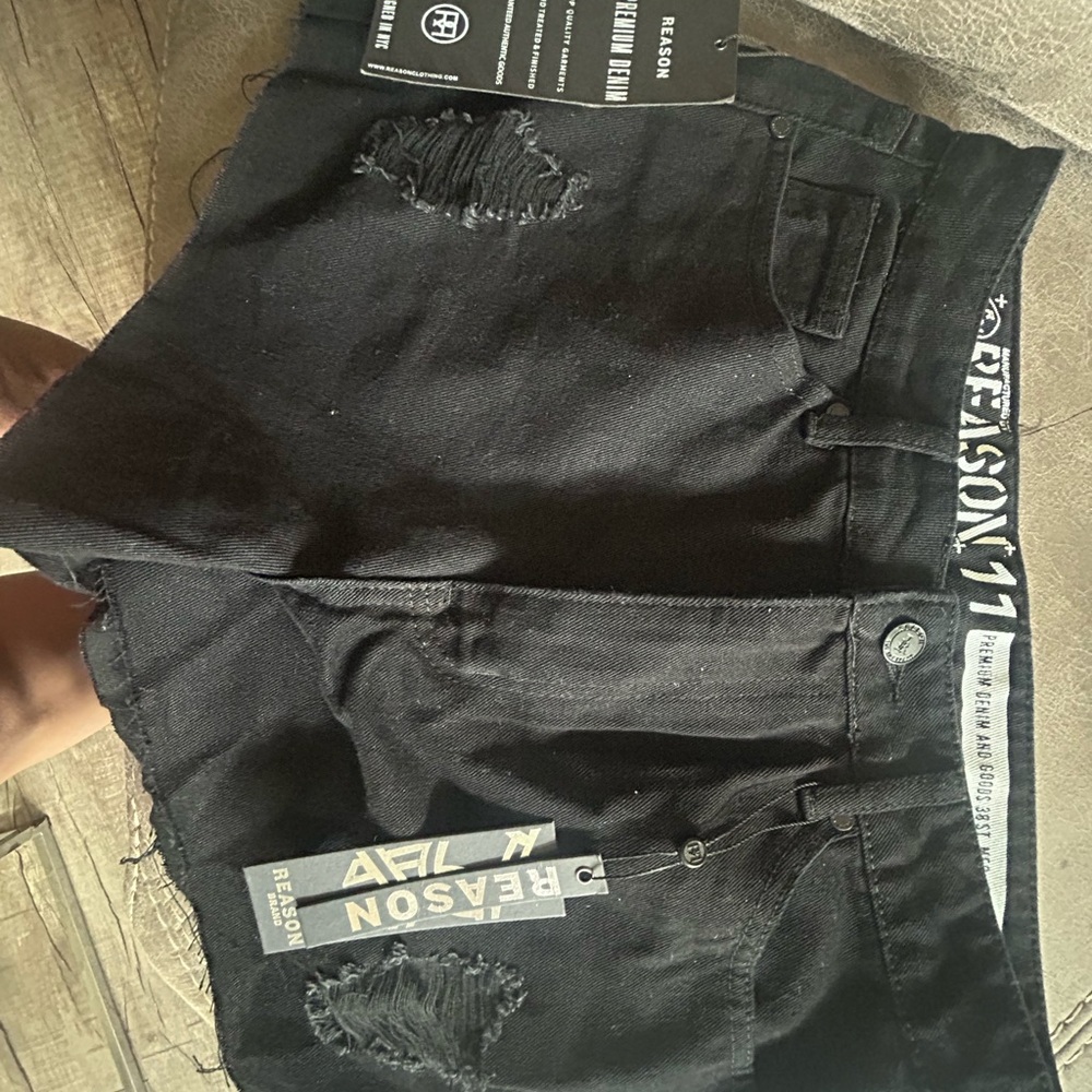 Reason Jet Black Denim Shorts